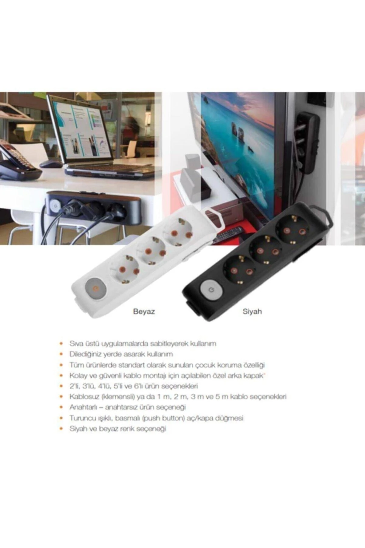 Multi-Let 3’lü Anahtarlı Çocuk Korumalı Grup Priz 2 Metre